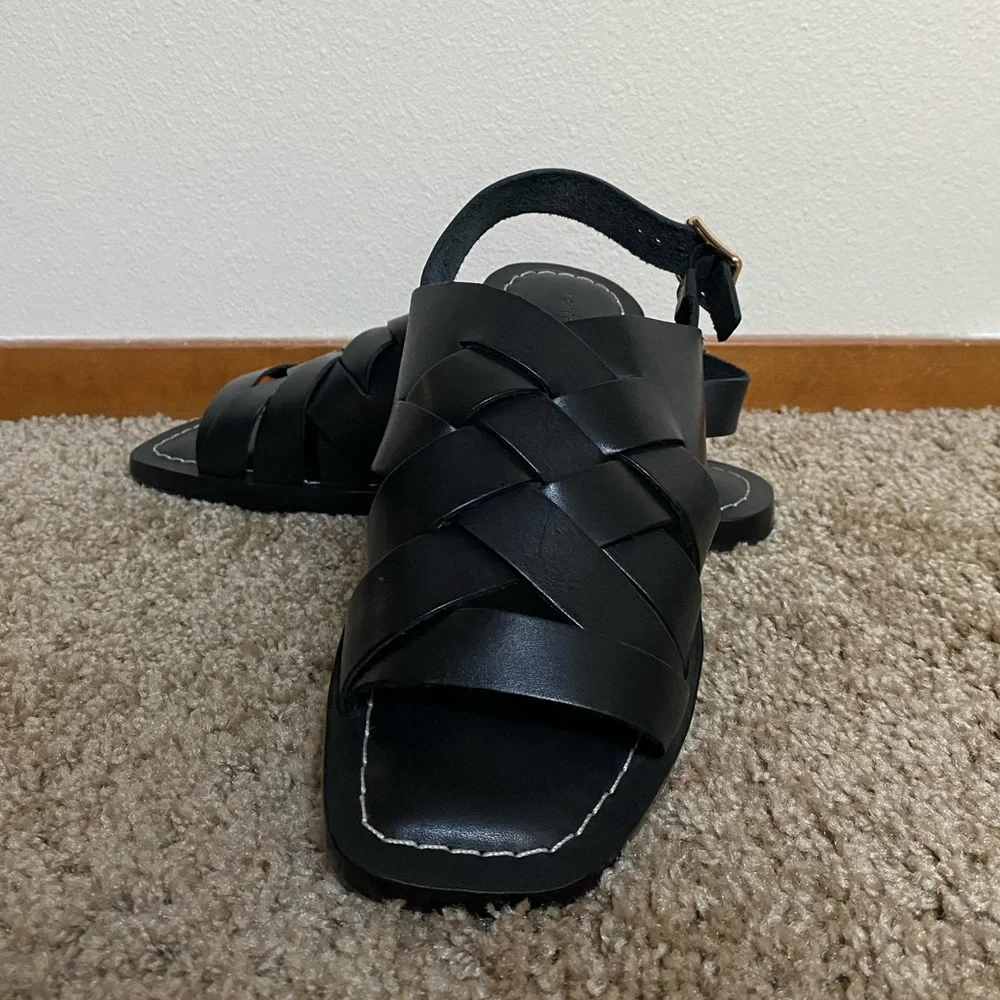 EUC Loeffler Randall Black Grayson Braided Leather Flat Sandals (Size: 7 1/2) - Picture 2 of 10